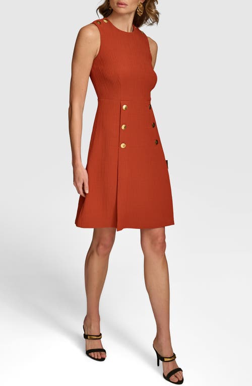 Shop Donna Karan New York Texture Button Sleeveless Dress In Burnt Orange