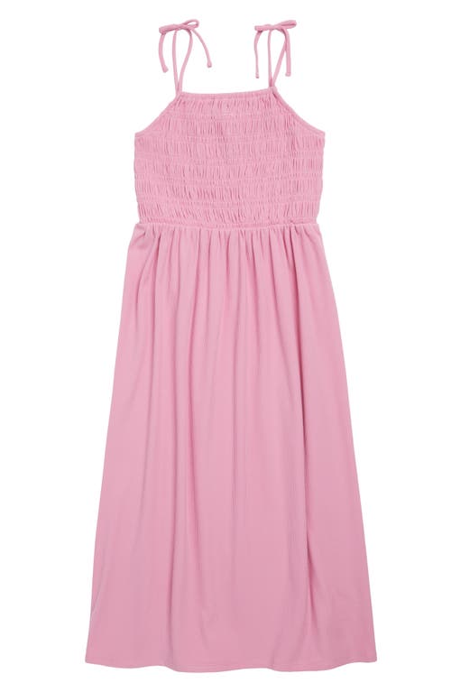 Walking on Sunshine Kids' Smocked Rib Midi Sundress Fuchsia at