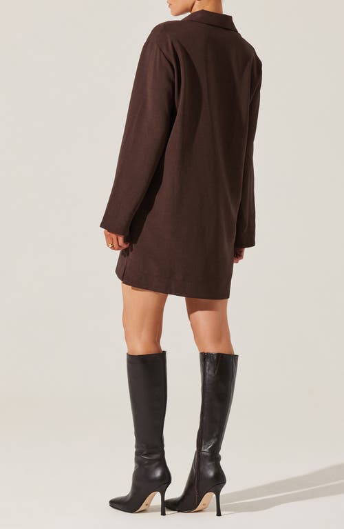 Astr The Label Collar Long Sleeve Shift Dress In Dark Brown