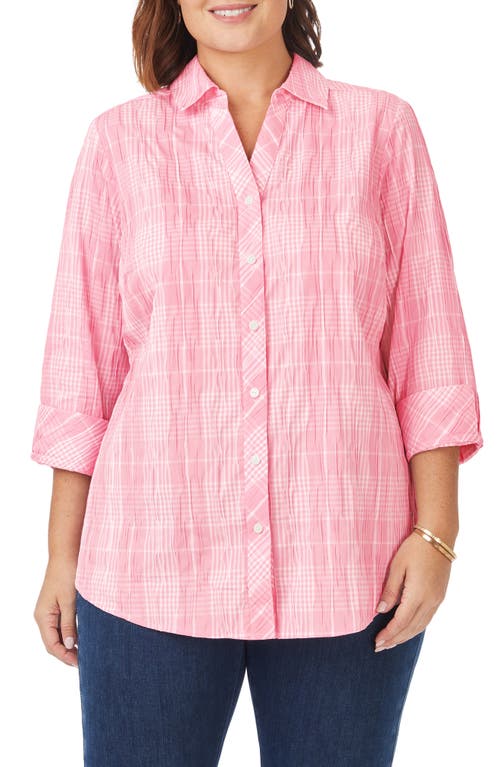 Foxcroft Faith Beach Plaid Button-Up Tunic Shirt in Pink Champagne at Nordstrom, Size 14W
