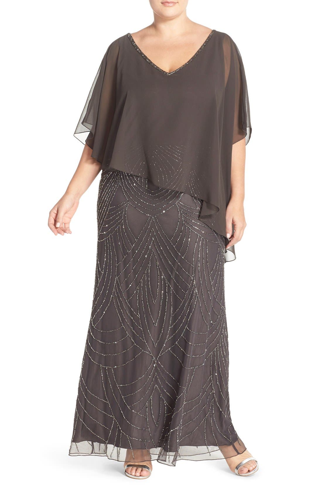 J Kara Chiffon Overlay Embellished Long Dress (Plus Size) Nordstrom