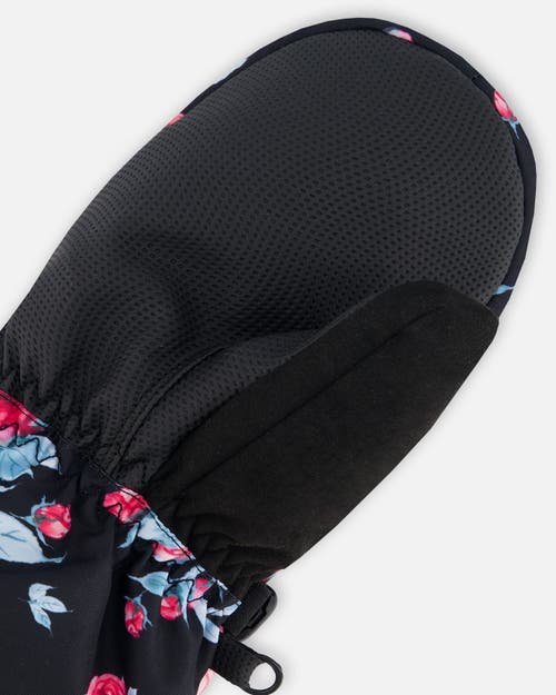 Shop Deux Par Deux Girl's Technical Mittens Black Printed Roses