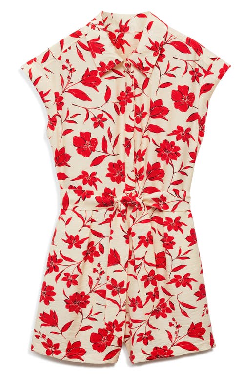 Shop Mango Floral Romper In Red