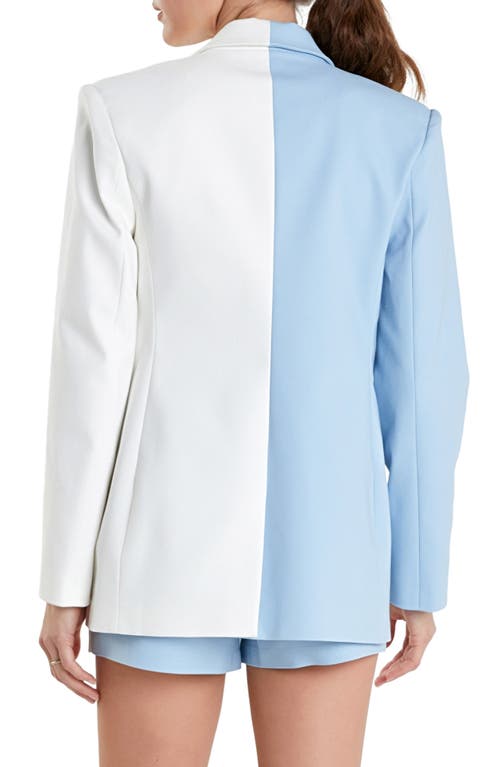 Shop English Factory Colorblock Boyfriend Blazer In Powder Blue/white