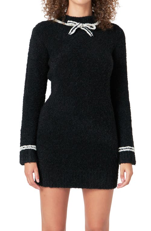 Endless Rose Bow Detail Long Sleeve Sweater Dress In Black