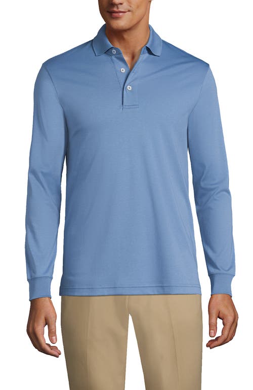 Shop Lands' End Long Sleeve Cotton Supima Polo Shirt In Muted Blue