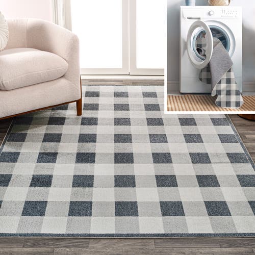 Jonathan Y Gingham Gradient Plaid Cottage Machine-washable Area Rug In Light Gray/dark Gray/cream