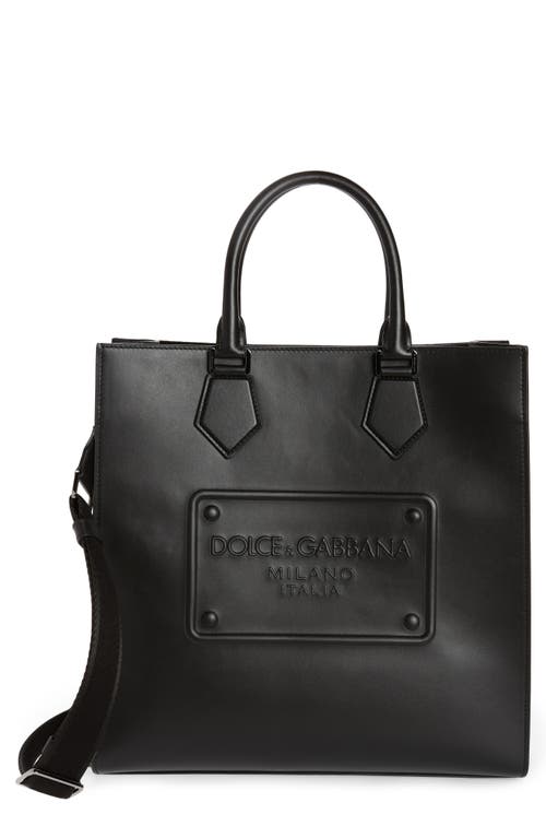 Dolce & Gabbana Logo Calfskin Leather Crossbody Tote in Black