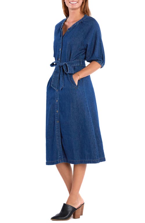 Shop Wash Lab Denim Sidney Belted Denim Midi Shirtdress In Golden Blue