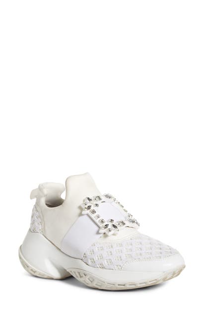 Roger Vivier Viv Run Crystal-Embellished Neoprene, Mesh And Leather Slip-On Sneakers In White