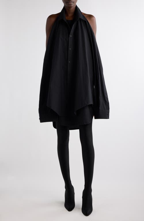 Shop Balenciaga Suspended Cape Sleeve Cotton Shirtdress In 1000 Black