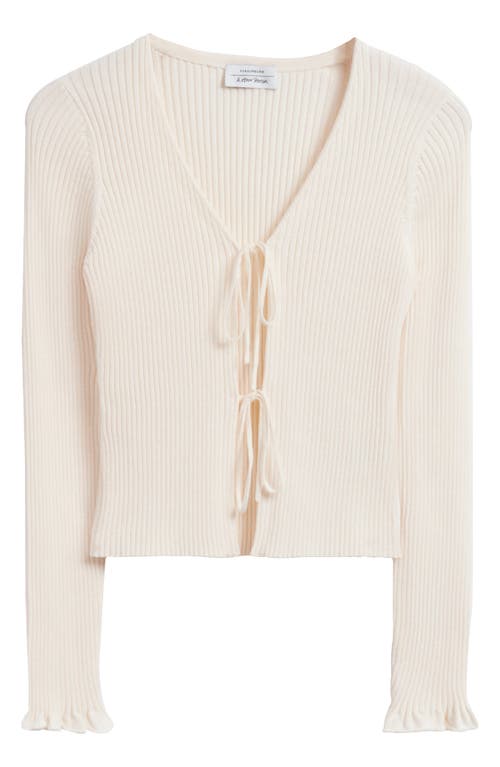 & Other Stories Tie Front Cotton Rib Cardigan in Offwhite