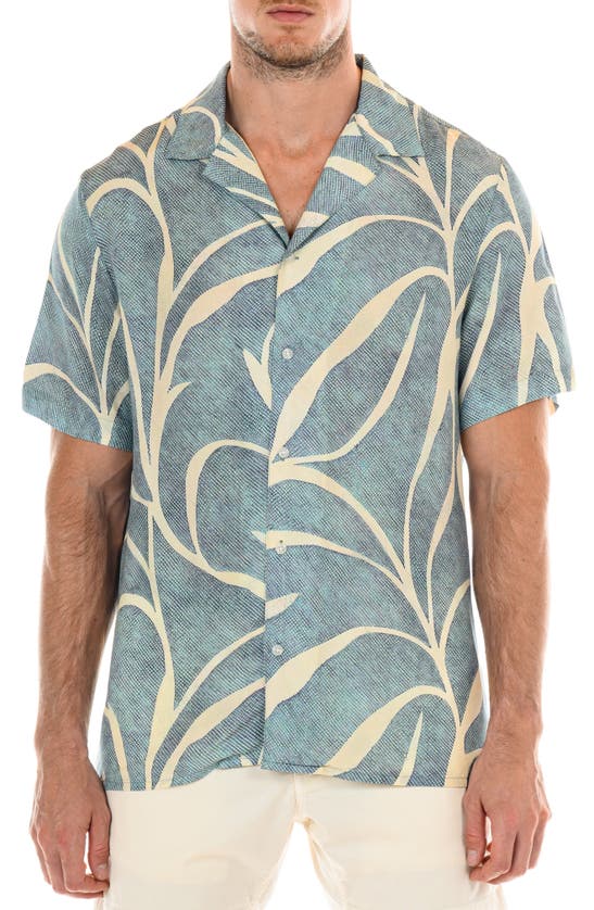 Shop Original Paperbacks Tropical Leaf Print Camp Shirt In Ocean