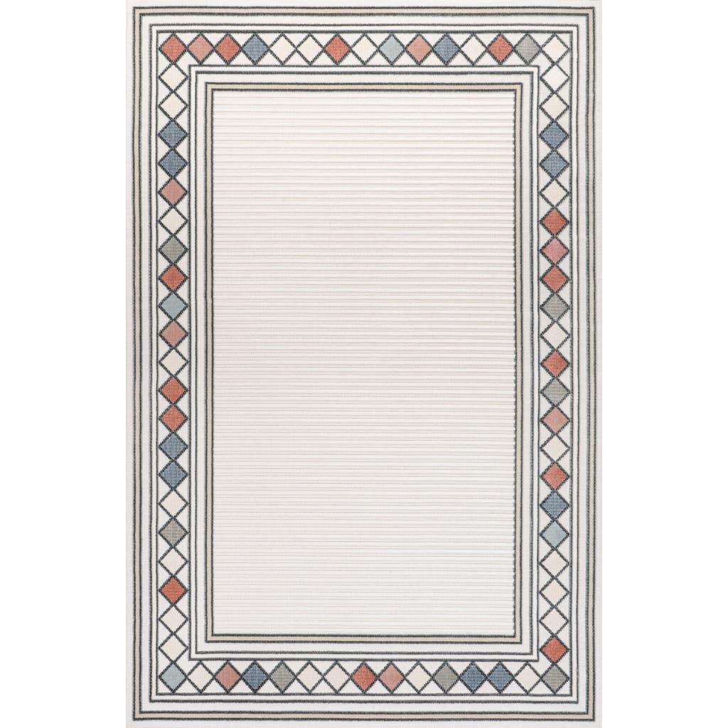 Jonathan Y Sebastian High-low Modern Diamond Border Indoor/outdoor Area Rug In Ivory/beige