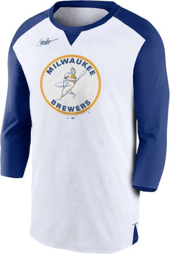 Men's Nike White/Royal Milwaukee Brewers Rewind 3/4-Sleeve T-Shirt
