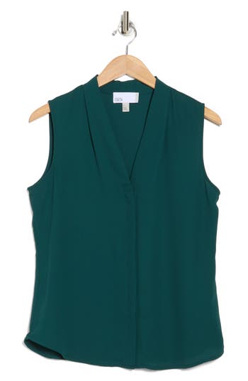 Nordstrom Rack V-neck Sleeveless Woven Shell Top In Green Ponderosa