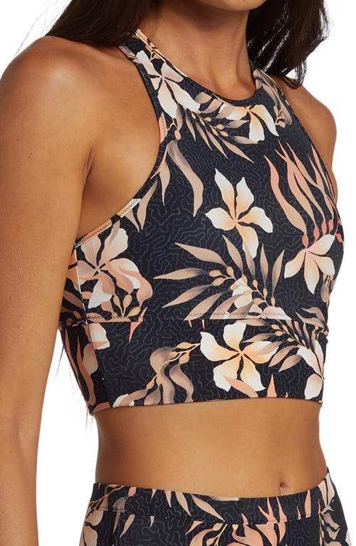 Billabong Coral Gardeners Crop Swim Top In Black/coral Multi