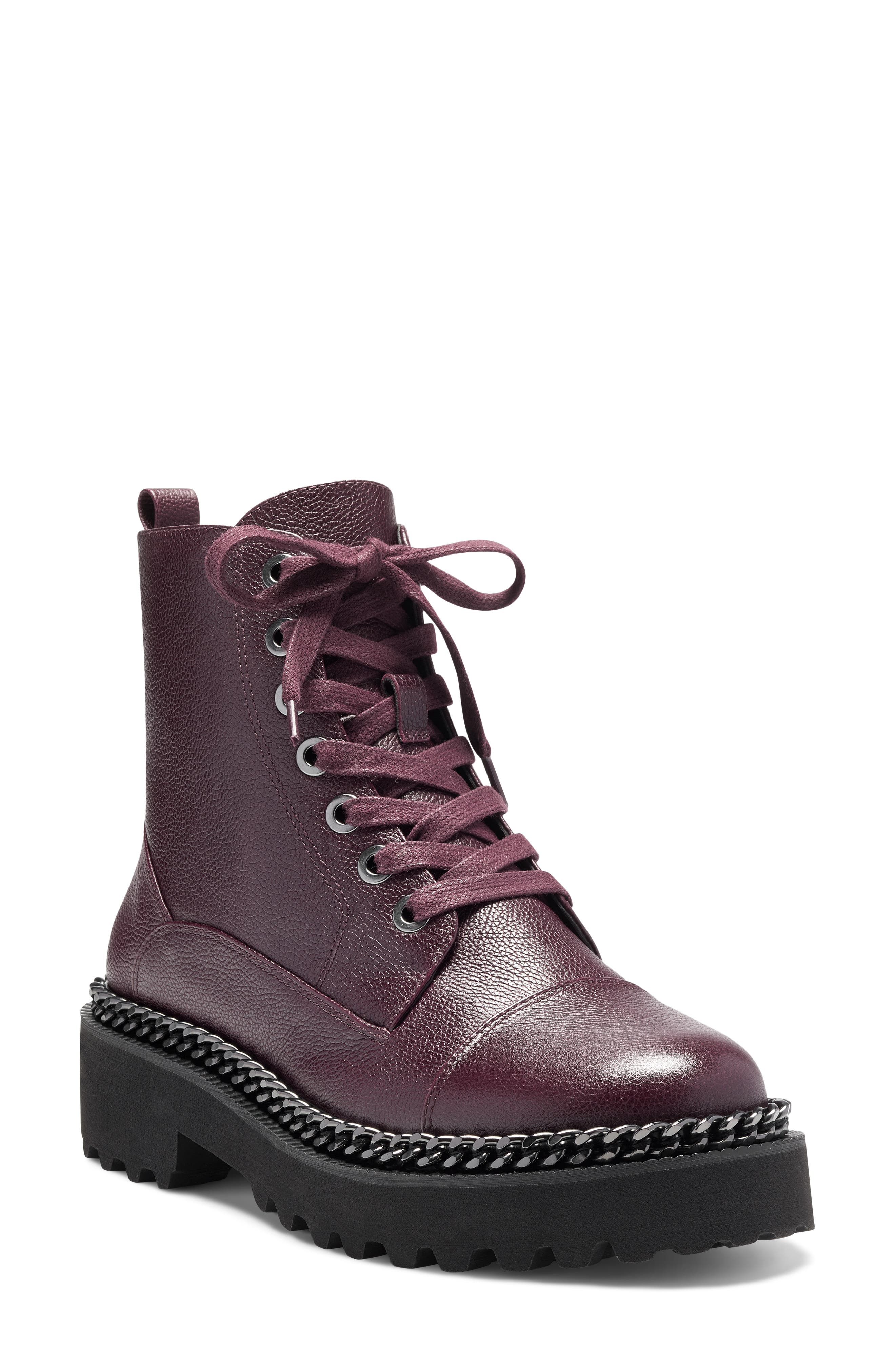 Vince Camuto Mindinta Chain Trim Combat Boot In Cabernet Leather