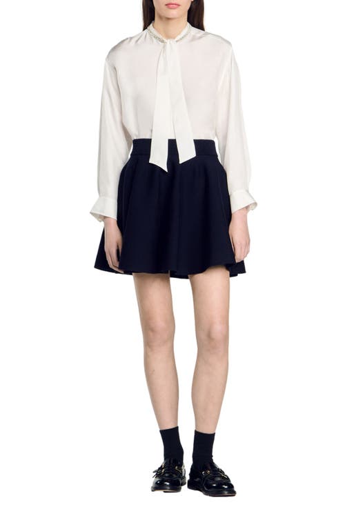 Shop Sandro Short Knit Skirt In Navy Blue