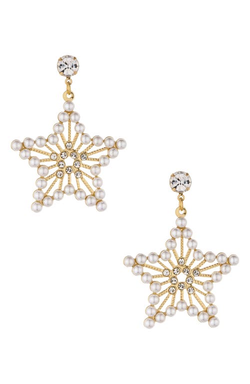 Ettika Imitation Pearl Star Drop Earrings in Gold