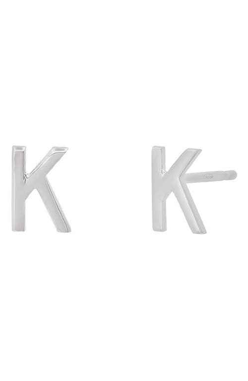 Large Initial Stud Earrings in 14K White Gold-K