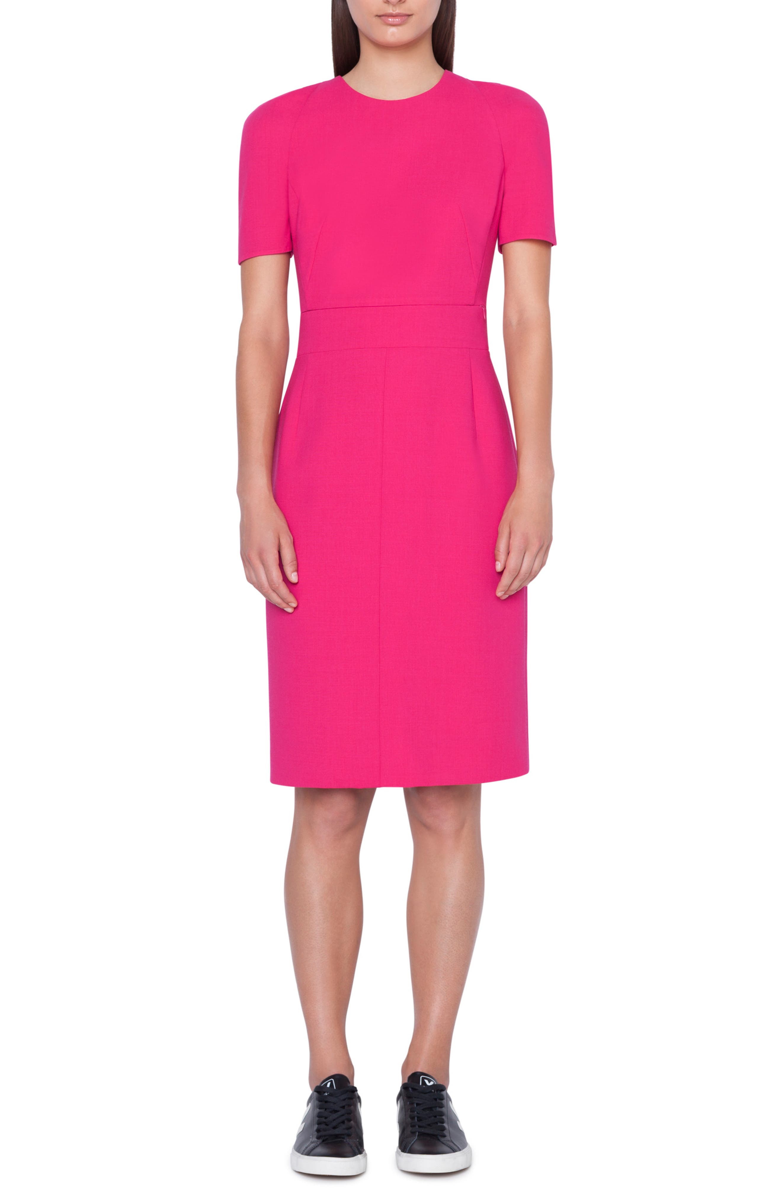 Akris Zip Waist Double Face Wool Blend Dress, Pink