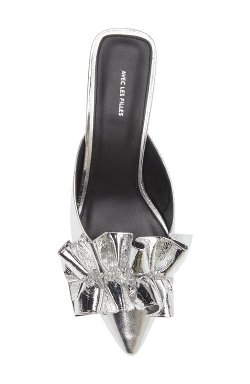 Shop Avec Les Filles Bella Ruffle Kitten Heel Mule In Silver