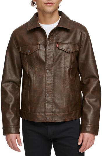 Levi's® Faux Leather Trucker Jacket In Brown
