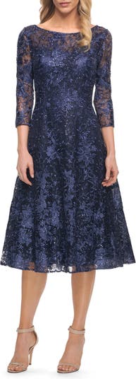 La Femme Embroidered Lace Fit & Flare Dress | Nordstrom