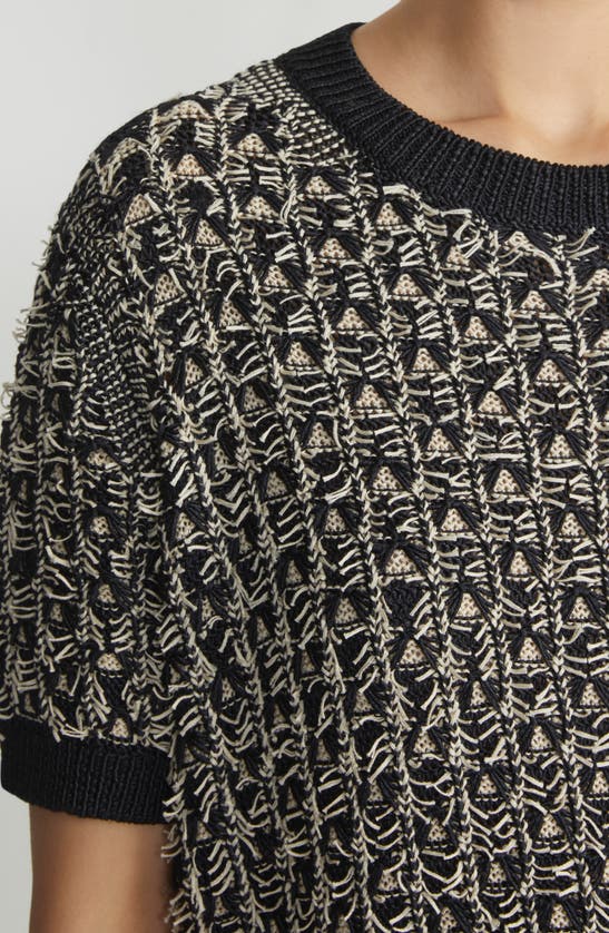 Shop Lafayette 148 Textured Stitch Silk Sweater In Black/ Plaster