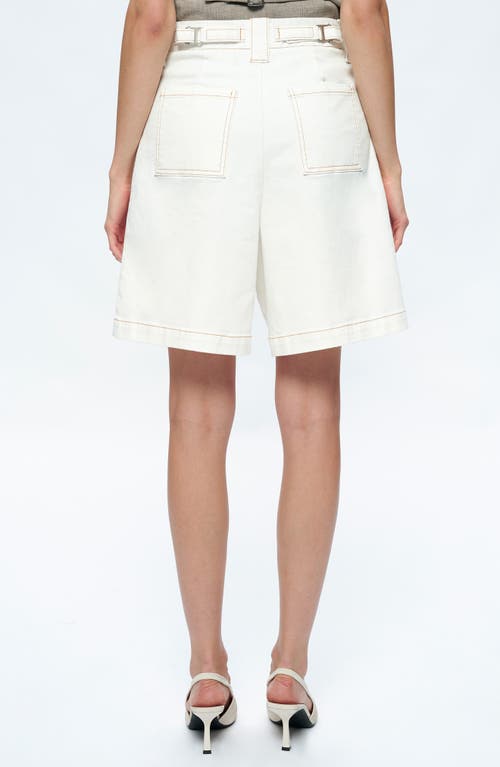 Shop Bayeas Timothy High Waist Knee Length Denim Shorts In Cream