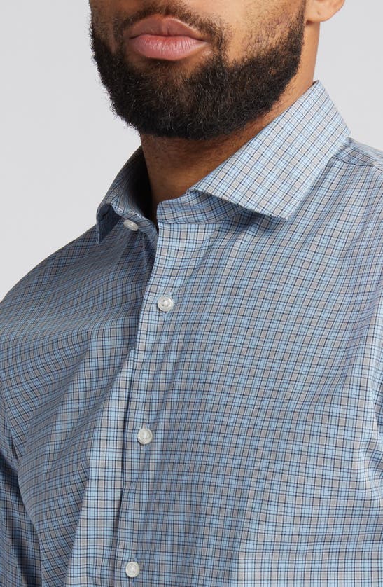 Shop Nordstrom Carmello Trim Fit Tech-smart Coolmax® Check Dress Shirt In Blue - Grey Carmelo Check
