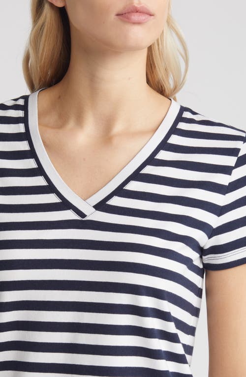 Shop Caslonr Caslon(r) Stretch Cotton Blend V-neck T-shirt In Navy Blazer- White Stripe