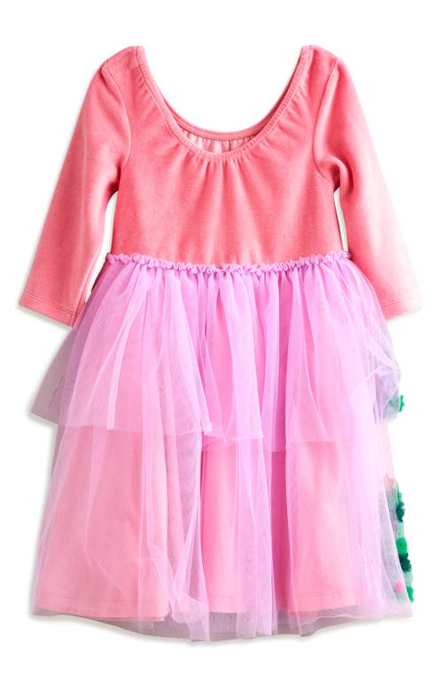 Shop Mini Boden Kids' Velvet & Tulle Appliqué Party Dress In Vintage Pink Christmas Trees