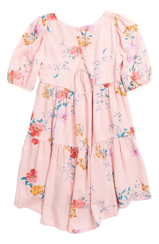 Shop Ava & Yelly Kids' Floral Tiered Babydoll Dress In Blush