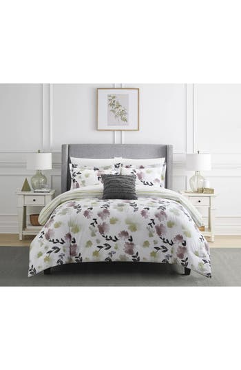 Chic Devon Painted Watercolor Floral 8-piece Comforter Set In Multi
