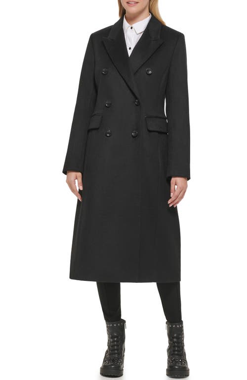 Karl Lagerfeld Paris Wool Blend Double Breasted Coat Black at Nordstrom,