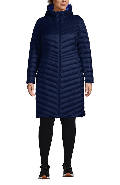 Lands' End Ultralight Packable Long Down Coat In Deep Sea Navy