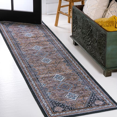 Shop Jonathan Y Dalyan Geometric Medallions Machine-washable Area Rug In Brown/blue/gray