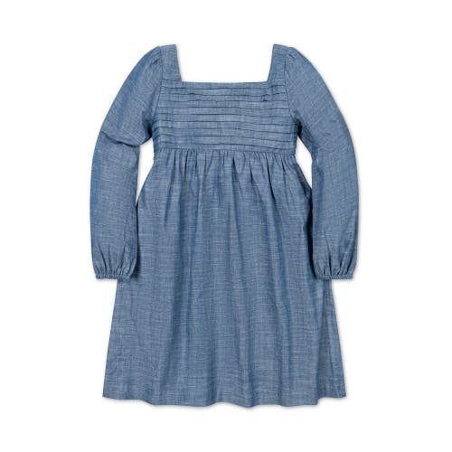 Shop Hope & Henry Girls' Organic Ruched Chambray Dress, Toddler In Pleated Chambray