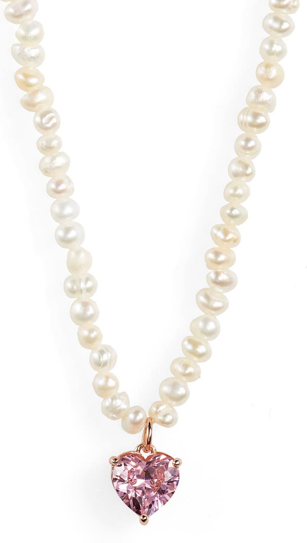 cultured freshwater pearl crystal heart necklace