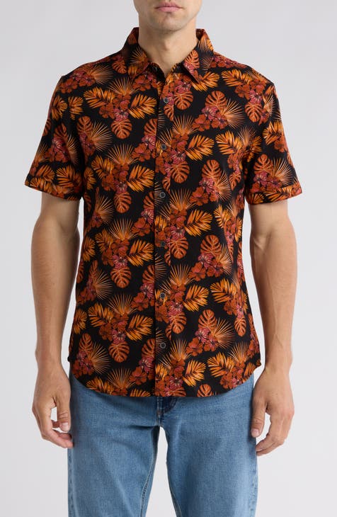 Siman Tropical Floral Print Short Sleeve Button-Up Shirt