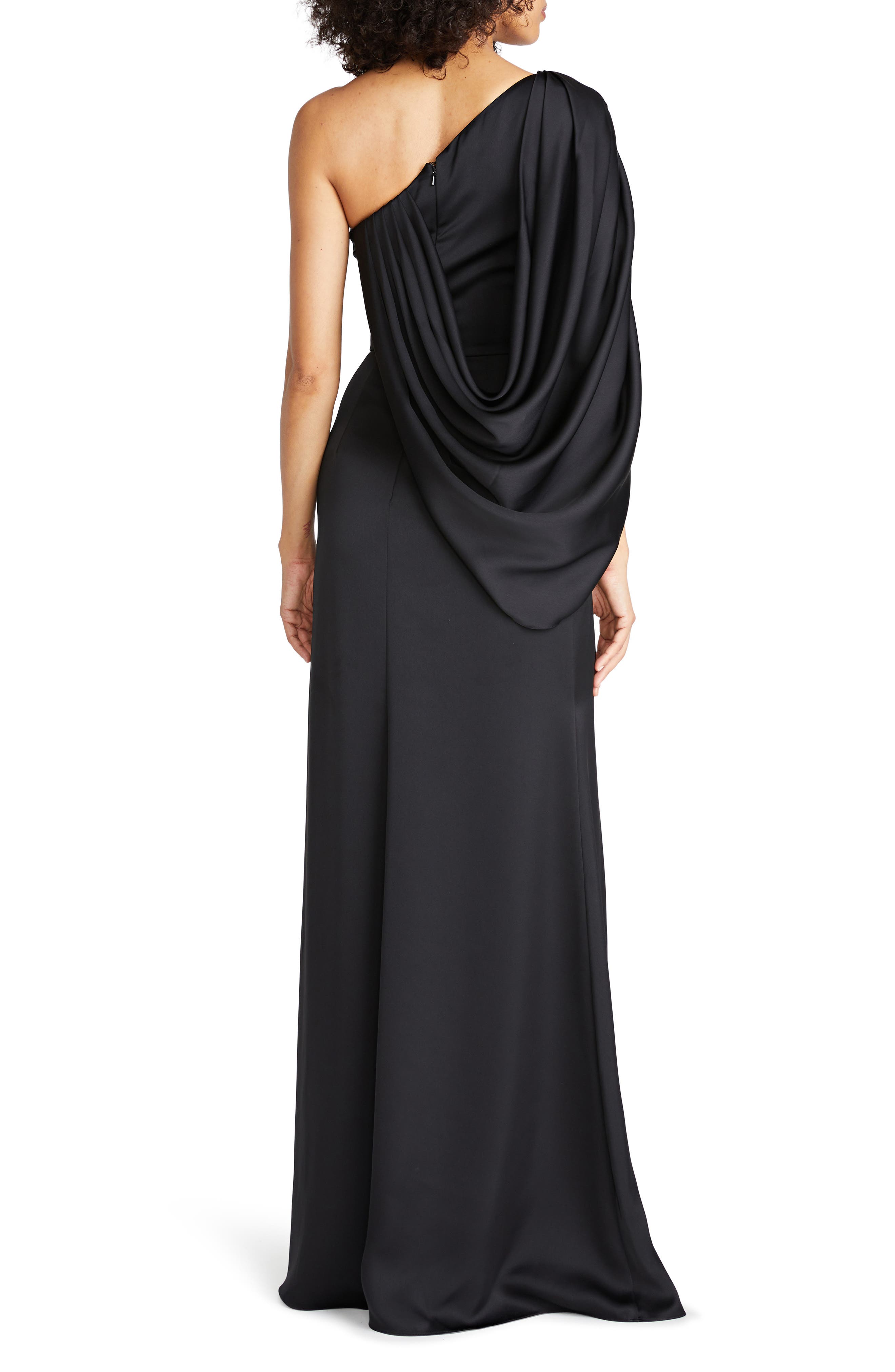 Theia Tori Drape One-Shoulder Gown in Black