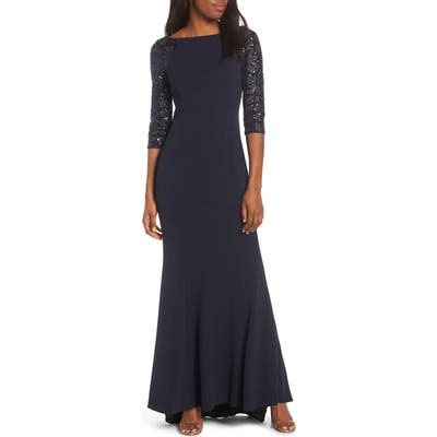 Vince Camuto Sequin Crepe Trumpet Gown, Blue
