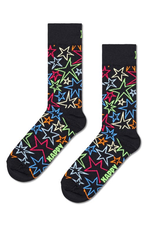 Happy Socks Mega Star Crew Socks in Black 