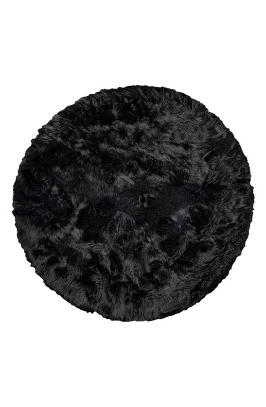 Luxe Arlington Circular Faux Fur Rug In Black