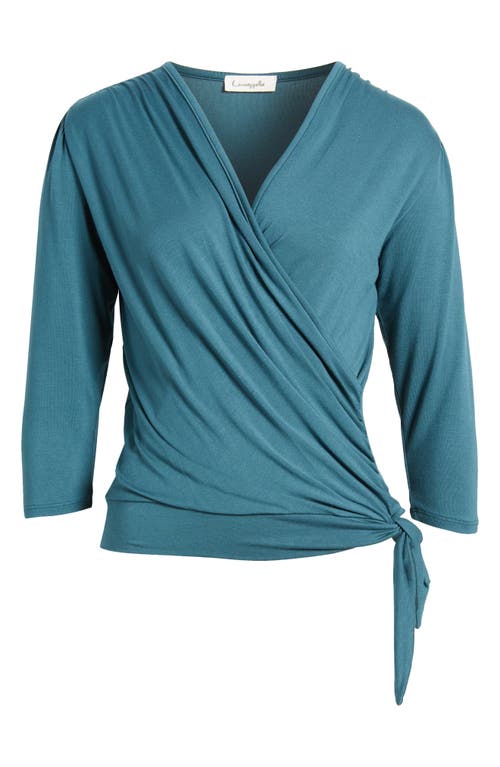 Loveappella Faux Tie Wrap Top In Dark Teal