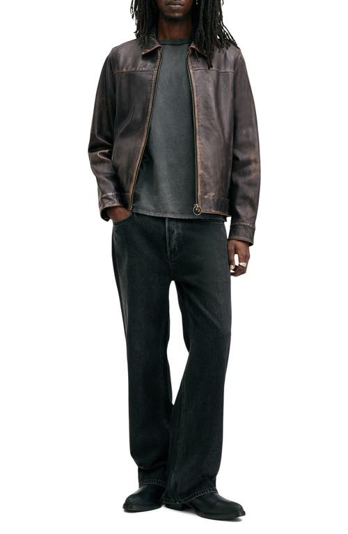 Allsaints Alkan Zip Up Two Tone Leather Jacket In Vintage Black