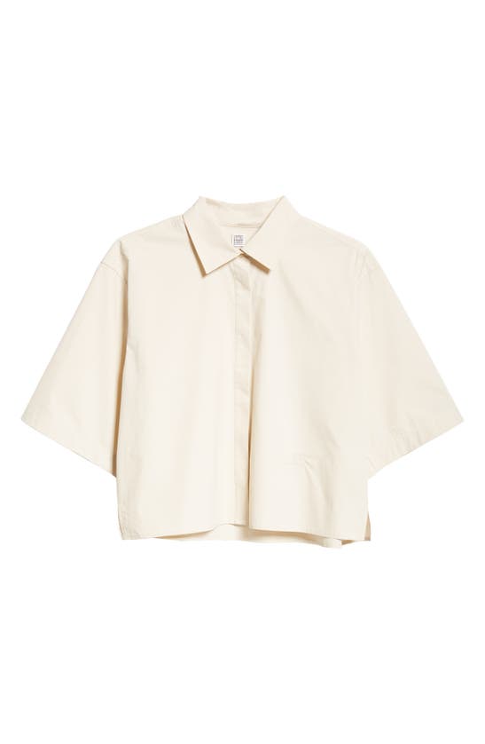 Shop Totême Toteme Crop Organic Cotton Poplin Button-up Shirt In Stone