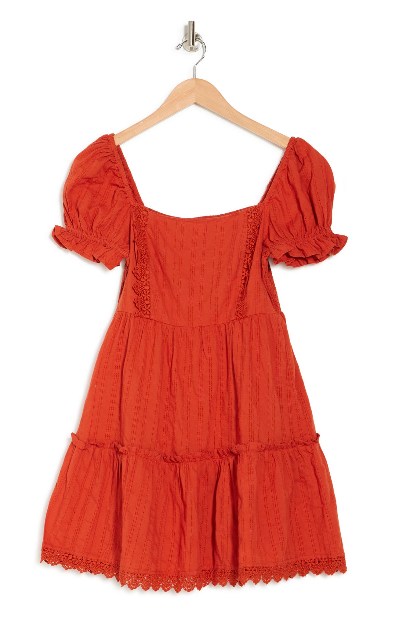 Abound Puff Sleeve Lace Trim Dress In Rust Amber